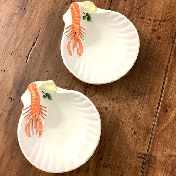 Italian Ceramic Seashell 3D Lobster Seafood Motif Small Scalloped Dishes - Picture 3 of 9